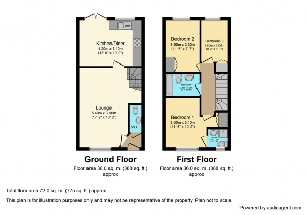 Floor Plan for 3 Bedroom Semi-Detached House for Sale in Dragonfly Drive, Spirit Quarter, Henley Green, Coventry, CV2, 1UG - Offers Over &pound170,000