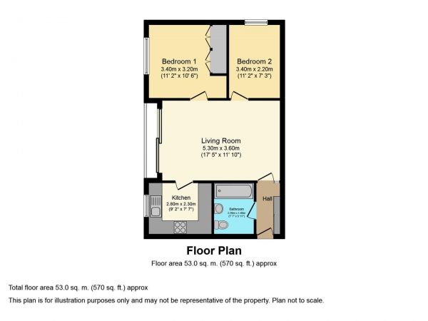 Floor Plan for 2 Bedroom Flat for Sale in Essex Close, Mount Nod, Coventry, CV5, 7HZ - Offers Over &pound150,000