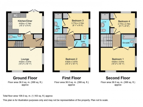 Floor Plan Image for 4 Bedroom Town House for Sale in Blanchfort Close, Tile Hill, Coventry