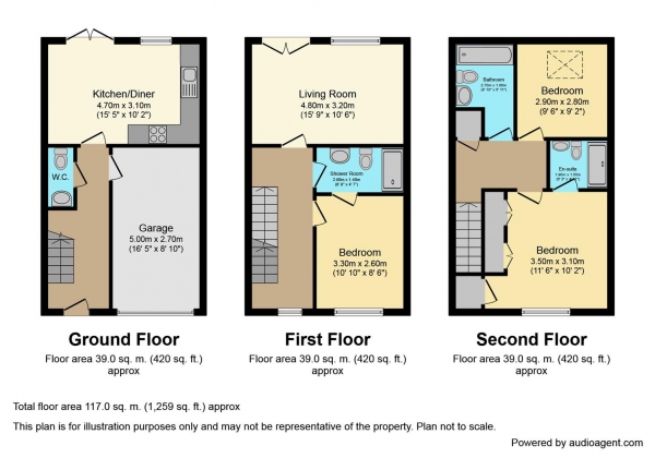 Floor Plan Image for 3 Bedroom Town House for Sale in Tremelay Drive, Tile Hill, Coventry