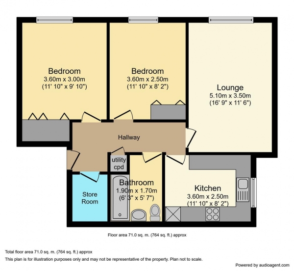 Floor Plan Image for 2 Bedroom Flat for Sale in Adare Drive, Stivichall, Coventry