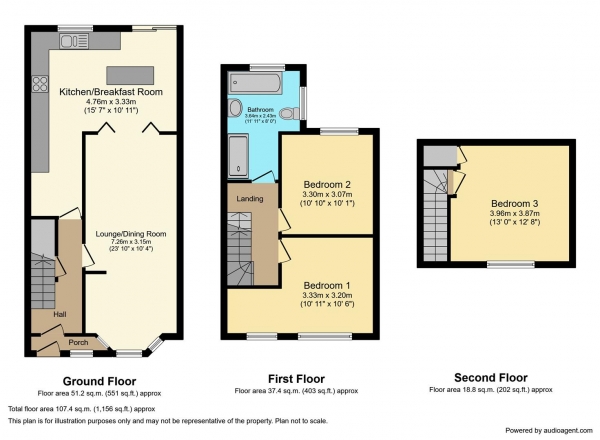 Floor Plan Image for 3 Bedroom Terraced House for Sale in Clovelly Road, Wyken, Coventry