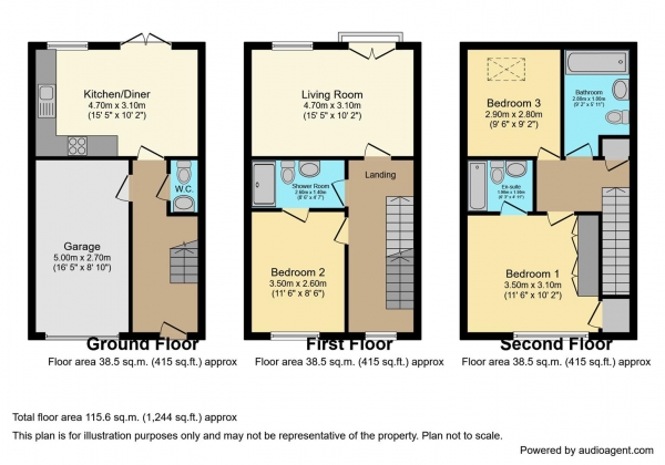 Floor Plan Image for 3 Bedroom Town House for Sale in Tremelay Drive, Tile Hill, Coventry