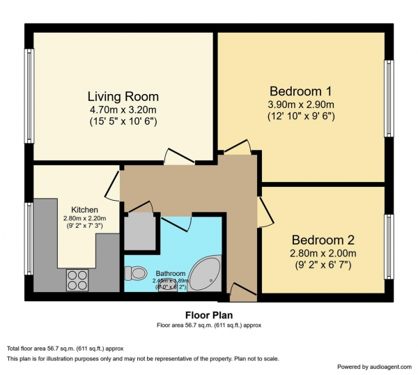 Floor Plan Image for 2 Bedroom Flat for Sale in Wells Court, Whitley Village, Off London Road, Whitley, Coventry