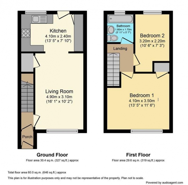 Floor Plan Image for 2 Bedroom Terraced House for Sale in Walton Close, Binley, Coventry