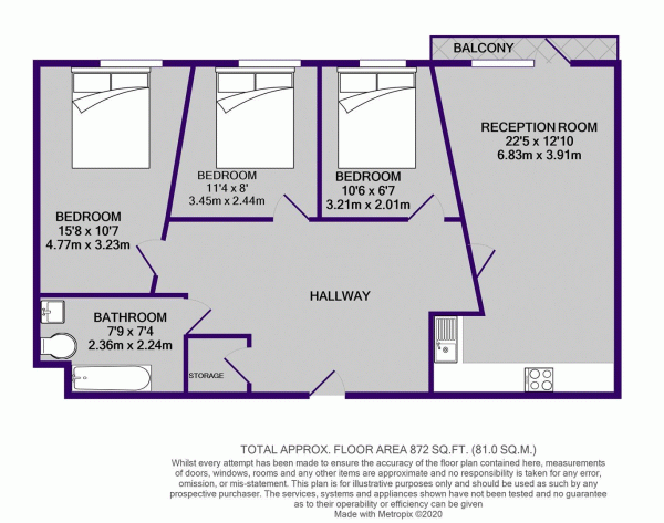 Floor Plan for 3 Bedroom Apartment to Rent in City Link, Hessel Street, Salford, M50, 1DB - £254 pw | £1100 pcm
