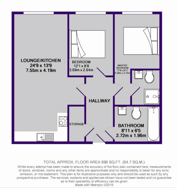 Floor Plan for 2 Bedroom Apartment to Rent in Macintosh Mill, Cambridge Street, Manchester, M1, 5GH - £335 pw | £1450 pcm