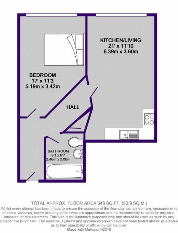 Floor Plan for 1 Bedroom Apartment for Sale in Millington House, Dale Street, Manchester, M1, 2HS - Offers in Excess of &pound180,000