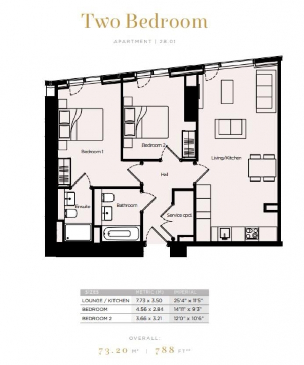 Floor Plan for 2 Bedroom Apartment to Rent in Deansgate Square, Owen Street, Manchester, M15, 4TQ - £450 pw | £1950 pcm