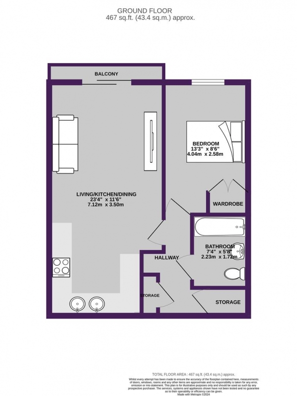 Floor Plan Image for 1 Bedroom Apartment for Sale in W3, 51 Whitworth Street West, Manchester