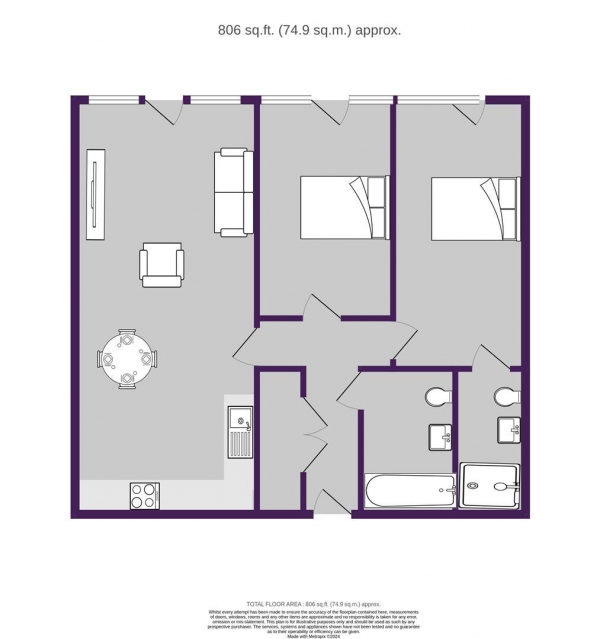 Floor Plan Image for 2 Bedroom Apartment to Rent in Elizabeth Tower, Chester Road, Manchester