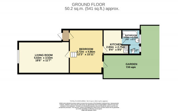 Floor Plan Image for 1 Bedroom Ground Maisonette for Sale in Weston Park, Couch End