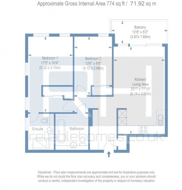 Floor Plan Image for 2 Bedroom Apartment for Sale in Newton Close, London