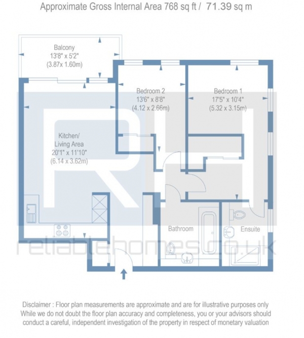 Floor Plan Image for 2 Bedroom Apartment for Sale in Newton Close