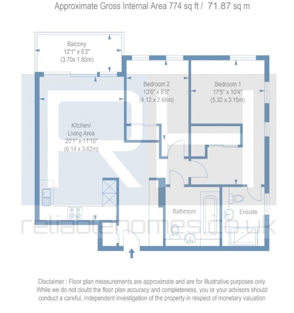 Floor Plan Image for 2 Bedroom Apartment for Sale in Newton Close, London