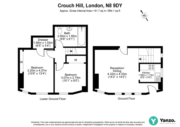 Floor Plan Image for 2 Bedroom Apartment to Rent in Crouch Hill, Crouch End, London, N8