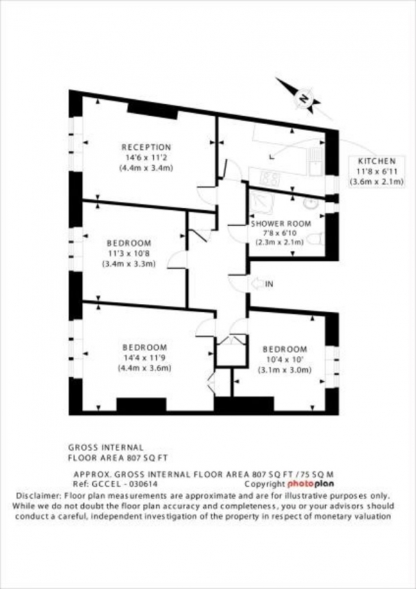 Floor Plan Image for 3 Bedroom Flat to Rent in Fairfield Gardens, Crouch End, London, N8