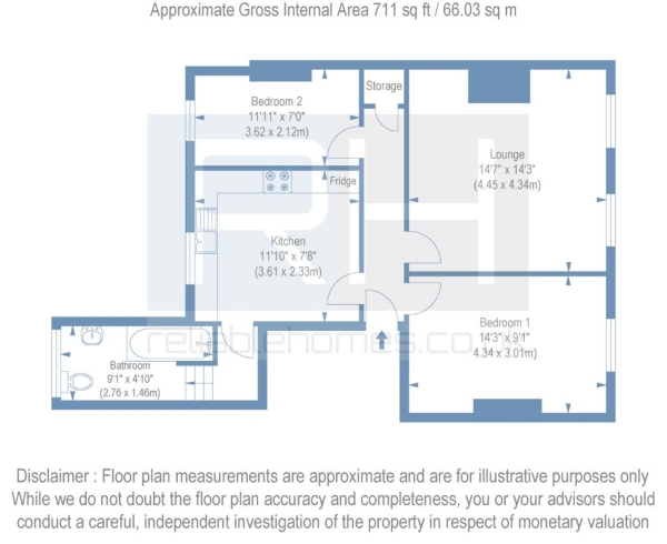 Floor Plan Image for 2 Bedroom Apartment to Rent in Tottenham Lane, Crouch End, London, N8