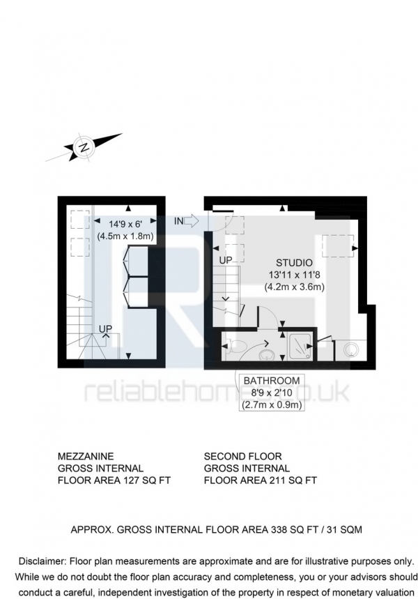 Floor Plan Image for 1 Bedroom Studio to Rent in Weston Park, Crouch End, London, N8