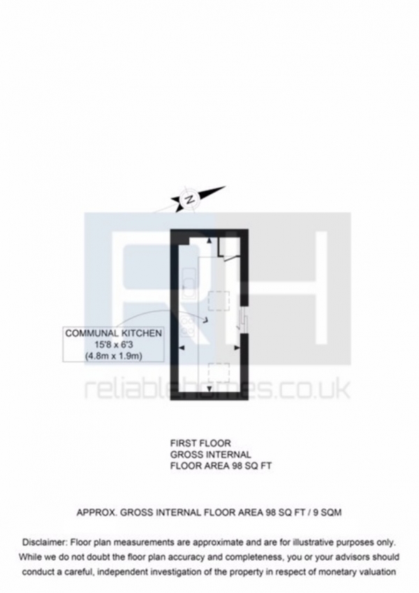 Floor Plan Image for 1 Bedroom Studio to Rent in Weston Park, Crouch End, London, N8