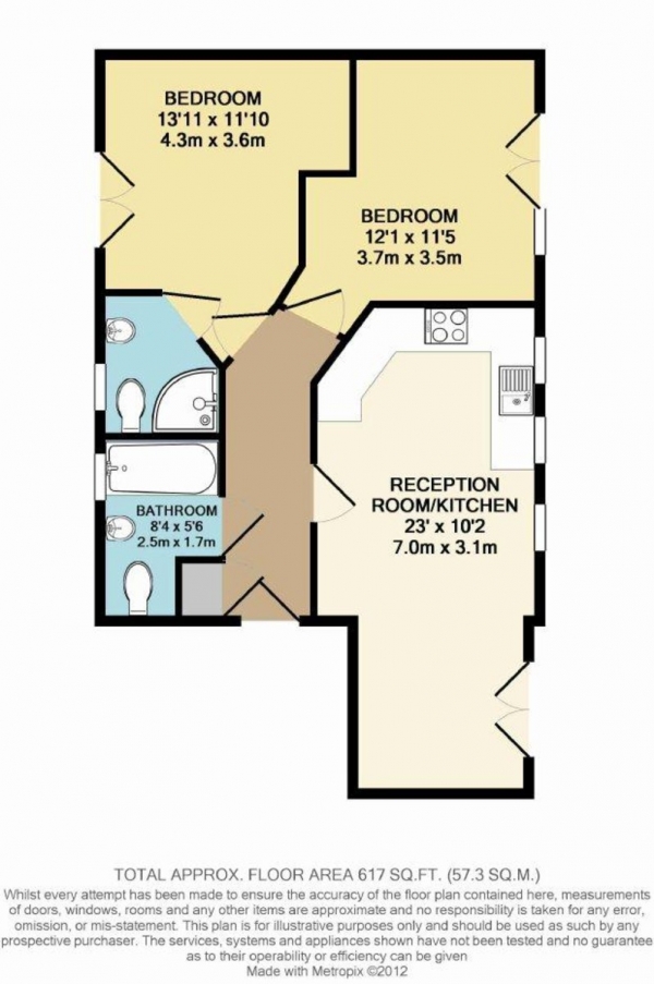 Floor Plan Image for 2 Bedroom Apartment to Rent in Leon House, Green Lanes, Palmers Green, London, N13