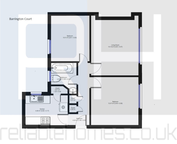 Floor Plan Image for 2 Bedroom Apartment to Rent in Colney Hatch Lane, Muswell Hill, London, N10