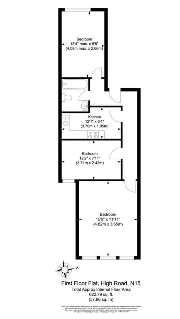 Floor Plan Image for 2 Bedroom Apartment to Rent in High Road, Seven Sisters, London, N15