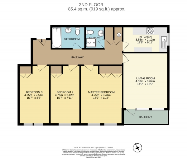 Floor Plan Image for 3 Bedroom Apartment to Rent in Ballards Lane, Finchley, London, N3