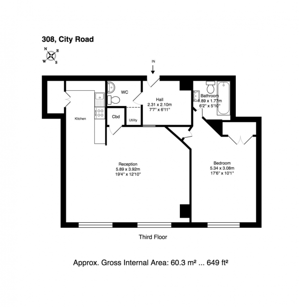 Floor Plan Image for 1 Bedroom Apartment to Rent in Lawrence House, City Road, Clerkenwell, London, EC1V