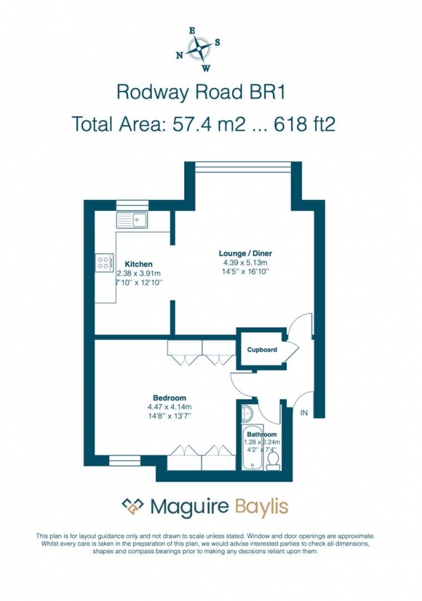 Floor Plan for 1 Bedroom Flat for Sale in Rodway Road, Bromley, BR1, BR1, 3JL -  &pound325,000