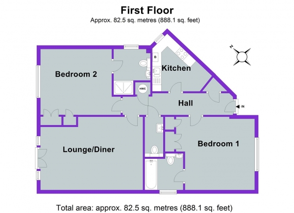 Floor Plan for 2 Bedroom Apartment for Sale in Station Road, Shortlands, Bromley, BR2, BR2, 0EY -  &pound450,000