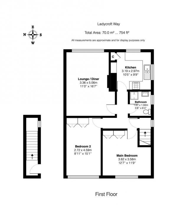 Floor Plan for 2 Bedroom Maisonette for Sale in Ladycroft Way, Farnborough Village, Orpington, BR6, BR6, 7BZ -  &pound400,000