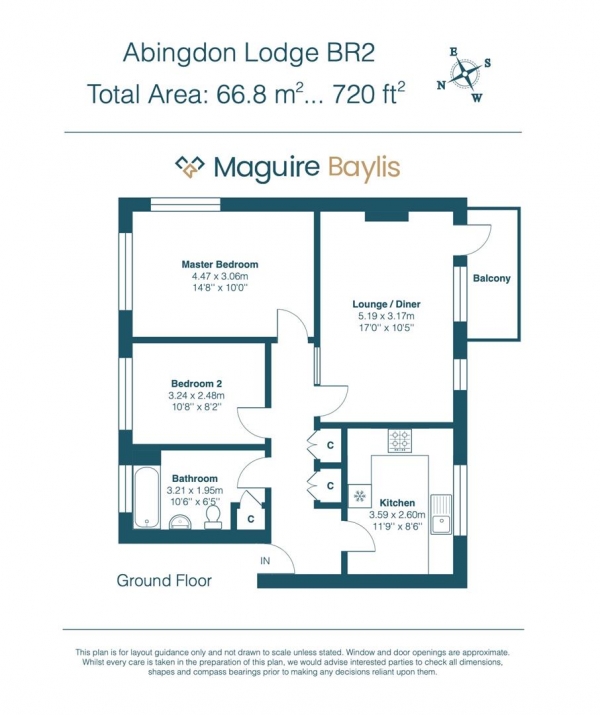 Floor Plan for 2 Bedroom Apartment for Sale in Beckenham Lane, Shortlands, Bromley, BR2, BR2, 0DL - Guide Price &pound325,000