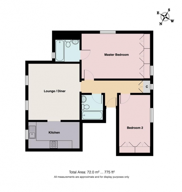 Floor Plan for 2 Bedroom Flat for Sale in Warren Avenue, Shortlands, Bromley, BR2, BR1, 4BS -  &pound350,000