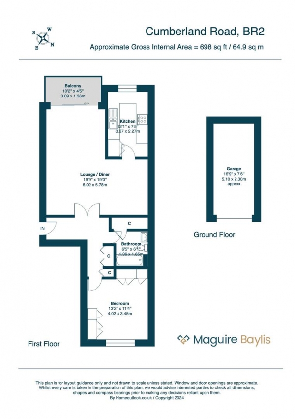 Floor Plan Image for 1 Bedroom Apartment to Rent in Cumberland Road, Bromley, BR2