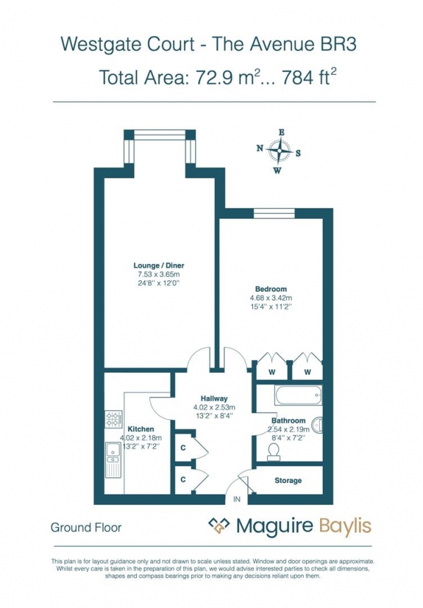 Floor Plan Image for 1 Bedroom Apartment for Sale in The Avenue, Beckenham, BR3