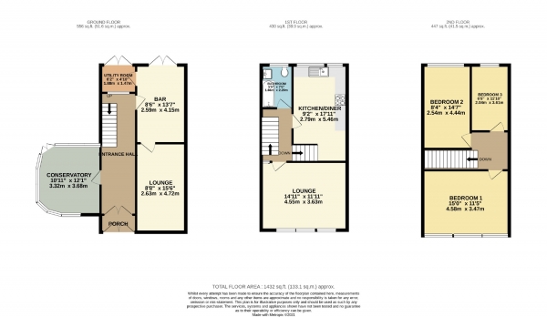 Floor Plan Image for 3 Bedroom Terraced House for Sale in Warley Close, Cheadle, Cheshire