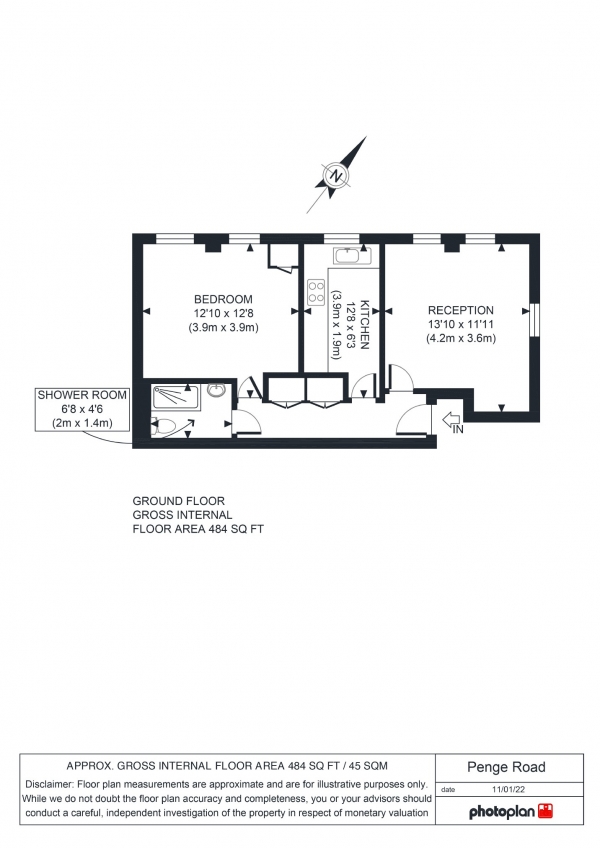 Floor Plan Image for 1 Bedroom Flat for Sale in Penge Road, South Norwood, London