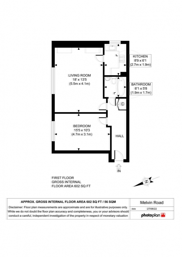 Floor Plan Image for 1 Bedroom Flat for Sale in Melvin Road, Penge, London