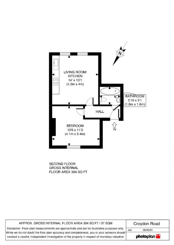 Floor Plan Image for 1 Bedroom Flat for Sale in Croydon Road, Penge, London, SE20