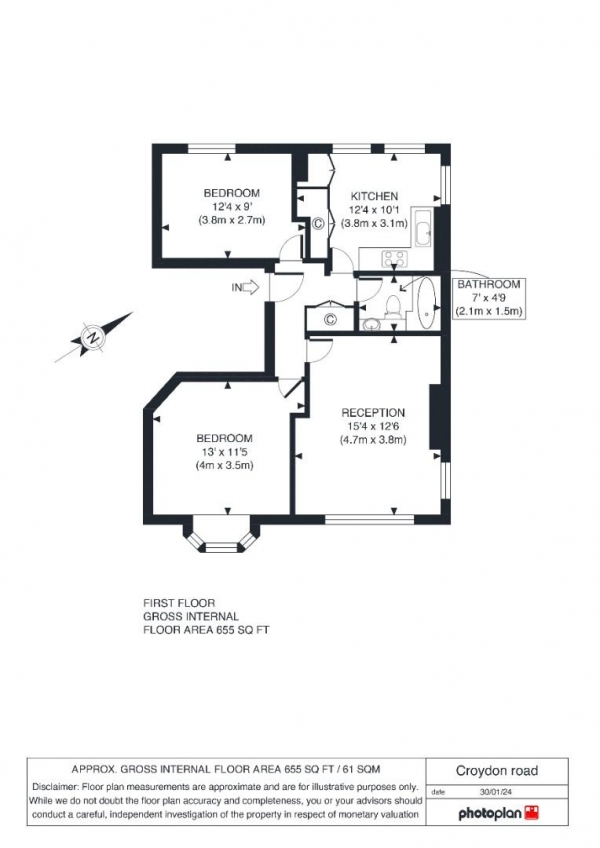 Floor Plan Image for 2 Bedroom Flat for Sale in Croydon Road, Anerley, London, SE20