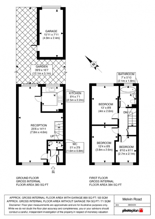 Floor Plan for 3 Bedroom End of Terrace House for Sale in Melvin Road, Penge, London, SE20, 8EU - Guide Price &pound550,000