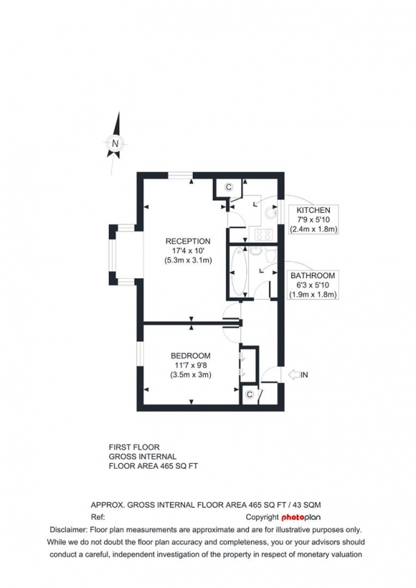 Floor Plan for 1 Bedroom Flat for Sale in Ashurst Close, Anerley, London, SE20, 8LY - Guide Price &pound275,000