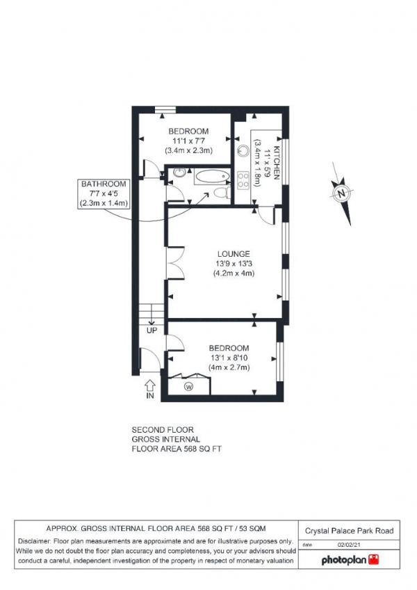 Floor Plan Image for 2 Bedroom Flat for Sale in Crystal Palace Park Road