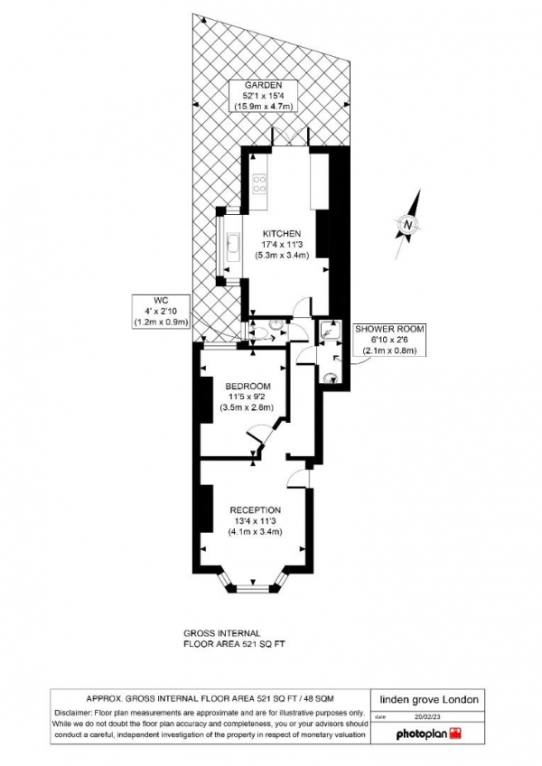 Floor Plan for 1 Bedroom Flat for Sale in Linden Grove, London, SE26, 5PH - Guide Price &pound325,000