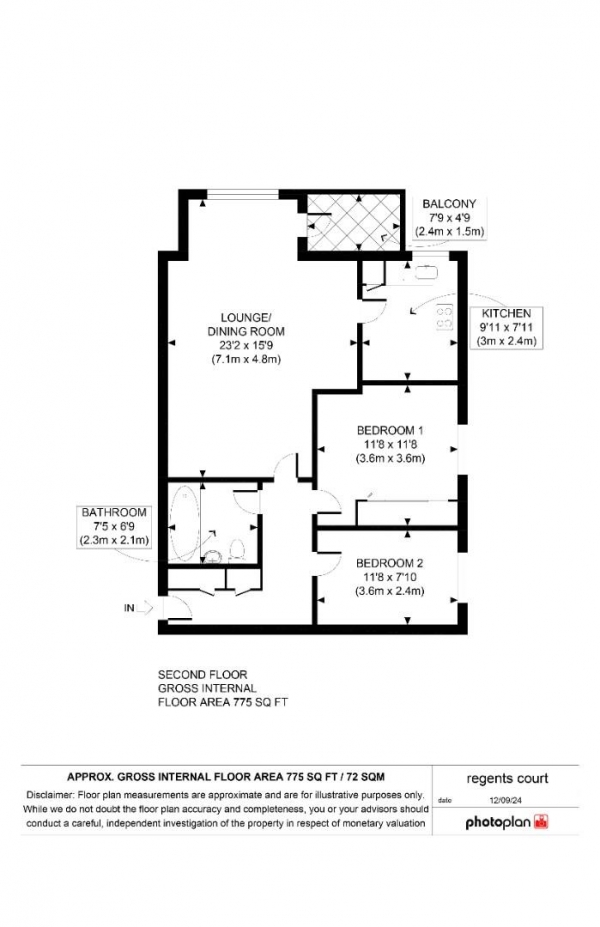 Floor Plan Image for 2 Bedroom Flat for Sale in Albemarle Road, Beckenham, Kent