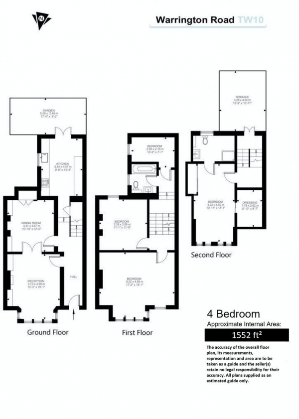 Floor Plan Image for 4 Bedroom Terraced House for Sale in Warrington Road, Richmond, London, TW10