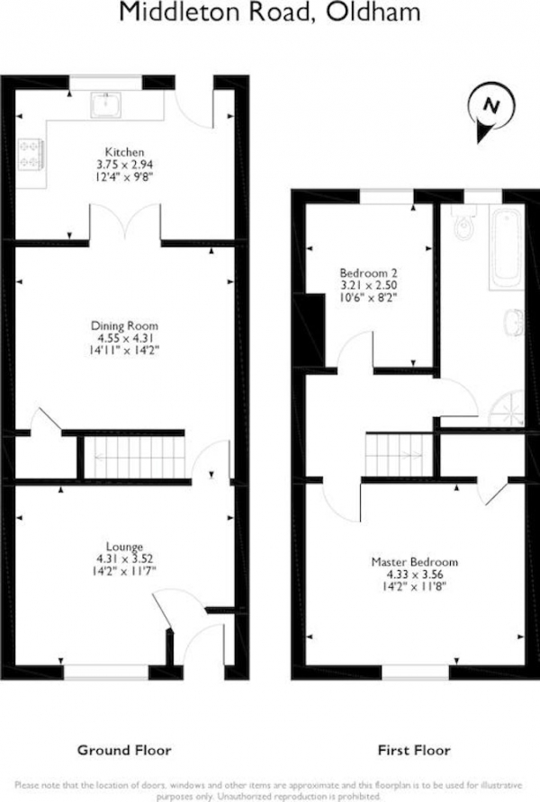 Floor Plan Image for 2 Bedroom Terraced House for Sale in Middleton Road, Oldham, Greater Manchester, OL9