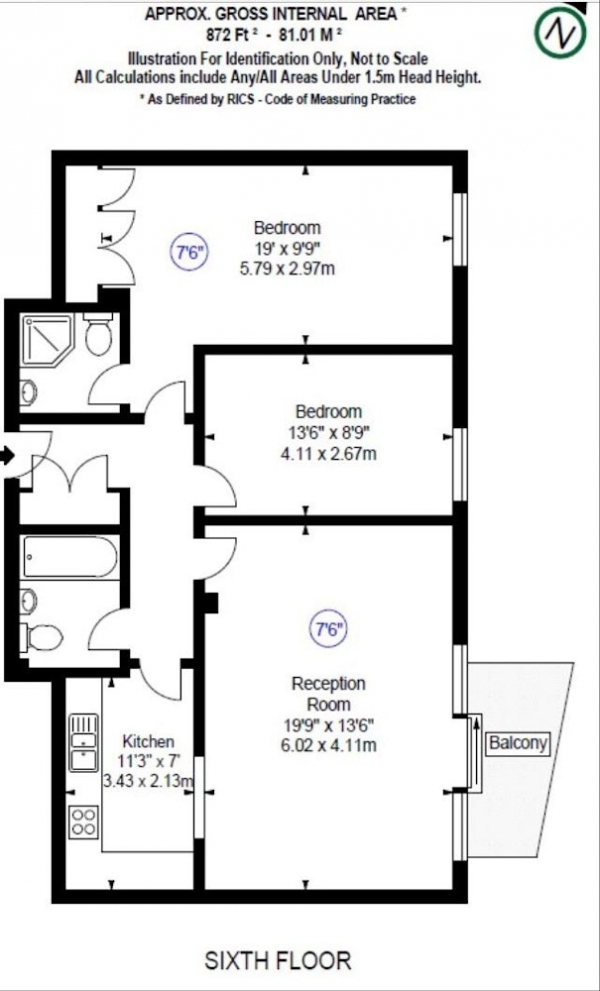 Floor Plan Image for 2 Bedroom Flat for Sale in Smugglers Way, Wandsworth, London, SW18