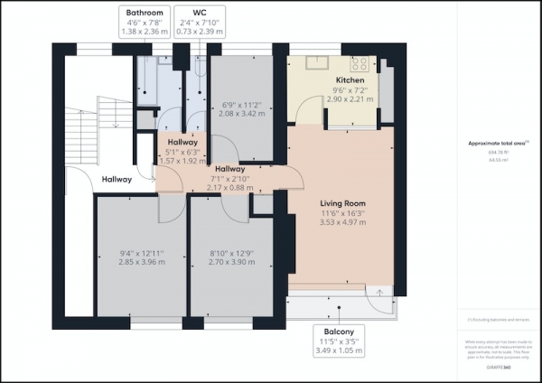 Floor Plan Image for 3 Bedroom Flat for Sale in Cooks Road, Kennington, London, SE17